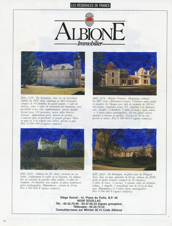 Claude Closky, ‘Untitled (Albione)’, 1992, blue ballpoint pen on printed matter, 28 x 21 cm.